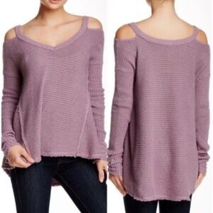 Free People Moonshine V-neck Cold Shoulder Tunic Top Purple Long Sleeves